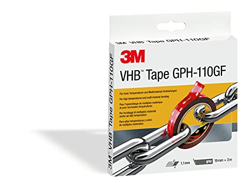 3M VHB GPH-110GF Montage Klebeband doppelseitig - hohe Temperaturbeständigkeit, Verbindung von Aluminium, Edelstahl, verzinktem Stahl, Polycarbonat, ABS - 19mm x 3m, Grau, Dicke: 1.1mm (1-er Pack) von 3M