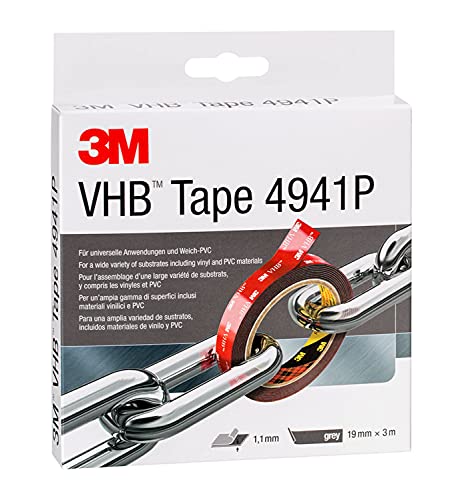 3M VHB 4941F Montage Klebeband doppelseitig - starke und dauerhafte Verbindung von Aluminium, Edelstahl, verzinktem Stahl, Polycarbonat oder ABS - 19mm x 3m, Grau, Dicke: 1.1mm (1-er Pack) von VHB