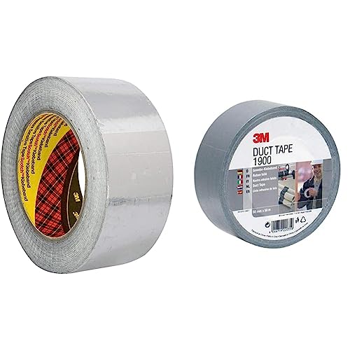 3M Aluminium-Klebeband 1436 & Gewebeklebeband 1900 in Silber-Grau 50mm x 50 m – Duct Tape/Panzerband handreißbar & wasserfest für universelle Anwendungen wie Markieren, Abdichten – 1-er Pack von 3M