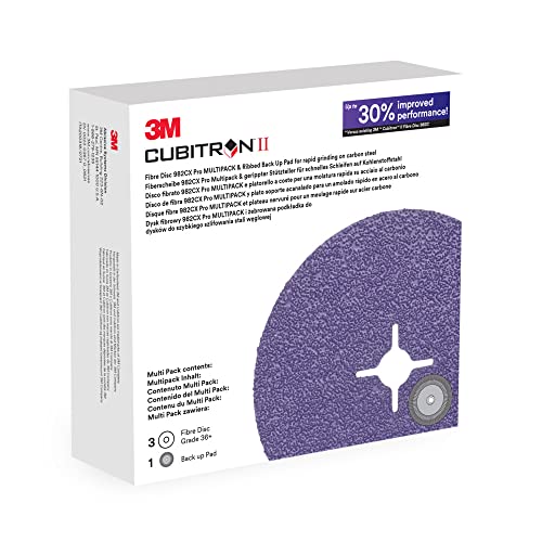 3M Cubitron II Fiberscheibe 982CX Pro, Schleifscheibe für Winkelschleifer, für Metall, 36+ Körnung, Schlitzscheibe mit geriffeltem Backup-Pad klett, 125 mm von 3M