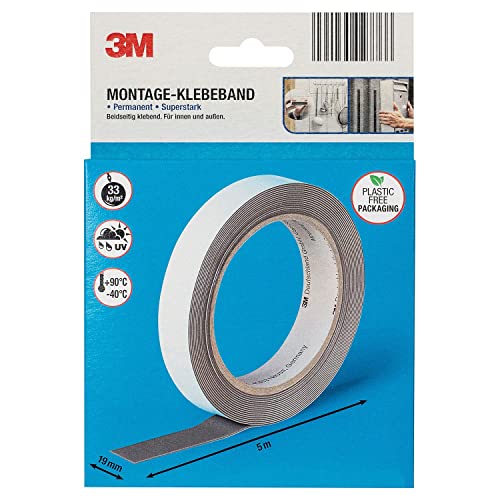 3M Montage Klebeband I 19mm x 5m I Doppelseitig I Permanent I Für innen & außen I +90°C - 40°C I von 3M