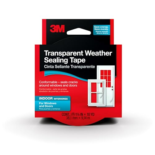 3M Wetterdichtungsband für Fenster und Türen, transparent, feuchtigkeitsbeständiges Klebeband, 3,8 cm x 9,1 m Rolle von 3M