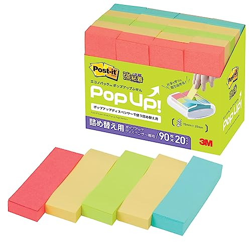 Post-it 5001SSPOP-AP-AP-AM Haftnotizen, Pop-Up, Haftnotizen, Nachfüllpack, mehrfarbig, 75 x 25 mm, 90 Blatt x 20 Blöcke von 3M