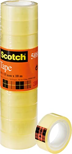 Scotch 508 Transparentes Klebeband, 10 Rollen, 15 mm x 10 m - Allzweck-klebeband für die Reparatur, Verschließen von Dokumenten von Scotch