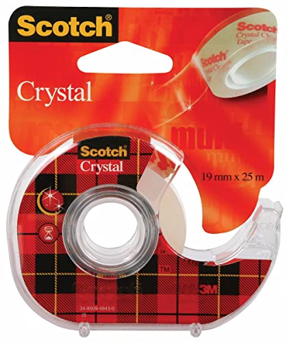 Scotch Crystal klebeband, 19mm x 25 m, 1 Rolle auf Handabroller - Allzweck-klebeband für die Reparatur, Verschließen von Dokumenten von Scotch