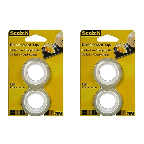 Scotch 6651263 Klebeband (doppelseitig, 12 mm x 6,3 m) 2 Rollen transparent (Packung mit 2) von Scotch