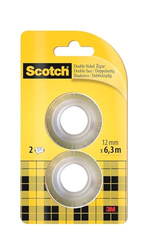 Scotch Doppelseitiges Klebeband - Nachfüllpackung, 2 Rollen, 12 mm x 6,3 m - Klares Doppelseitiges Klebeband, Stark klebend für Scrapbooking, Basteln und Projekte, Fotoverträglich von Scotch