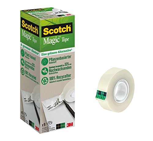 Scotch 90019339 Klebeband Magic: A greener choice, unsichtbar,beschriftbar, 19 mm x 33 m, 9 Rollen von 3M