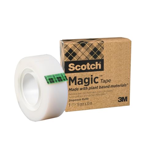 Scotch Magic Klebeband A Greener Choice - 1 Rolle, 19 mm x 30 m - Unsichtbares Klebeband mit Pflanzlichem Klebstoff zur Reparatur, Etikettierung und Versiegelung von Dokumenten von Scotch