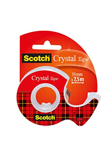 Scotch Crystal klebeband, 1 Rolle und Handabroller 19 mm x 7.5 m - Allzweck-klebeband für die Reparatur, Verschließen von Dokumenten von Scotch