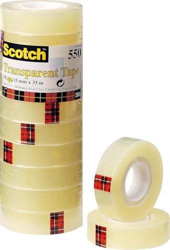 Scotch Transparentes klebeband 550 - 10 Rollen - 19 mm x 33 m - Durchsichtiges Allzweckband für Schule, Heim und Büro von Scotch