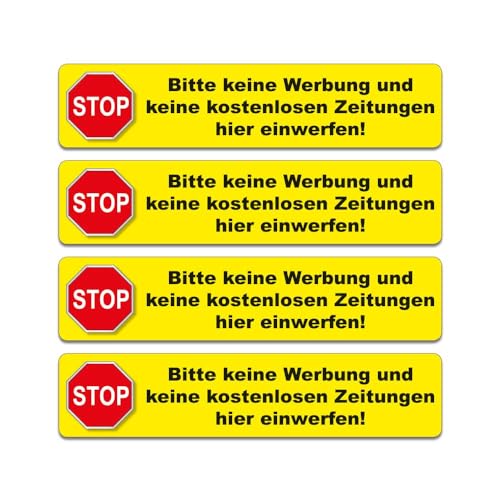 4 Aufkleber - Bitte keine Werbung und keine kostenlosen Zeitungen.. - 91 x 20 mm (gelb) von 4-prints