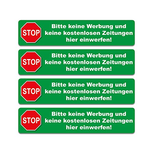 4 Aufkleber - Bitte keine Werbung und keine kostenlosen Zeitungen. - 91 x 20 mm (grün) von 4-prints