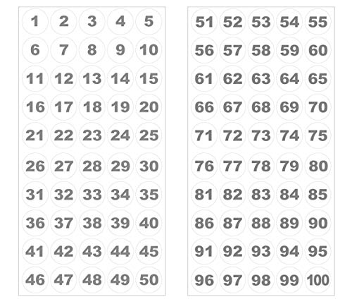 Runde Zahlenaufkleber 1-100, Vinyl - 30mm - grau/weiß von 4-prints