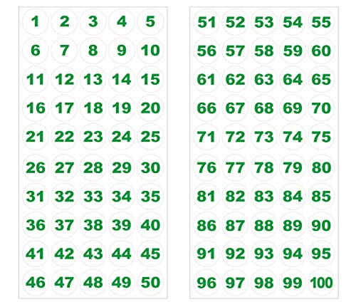 Runde Zahlenaufkleber 1-100, Vinyl - 30mm - grün/weiß von 4-prints