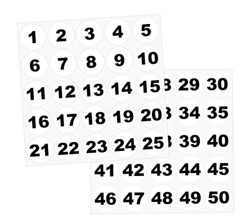 Zahlenaufkleber 1-50, Größe 40mm, schwarz/weiß, Vinyl - wetterfest von 4-prints