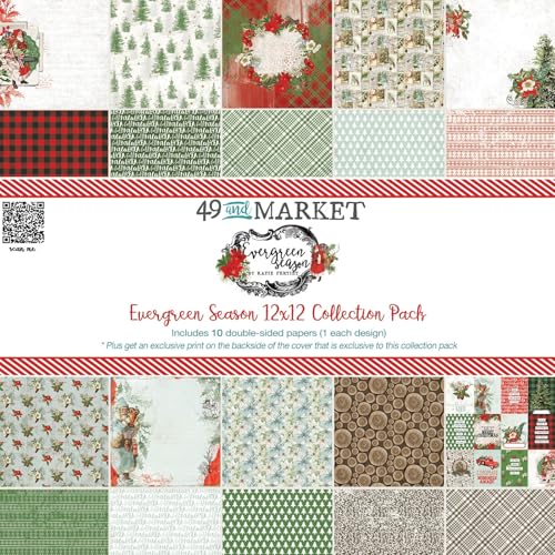 49 And Market Evergreen Season Papiersammlungspaket, doppelseitig, schwerer Karton für Weihnachten, Scrapbooking, Kartenherstellung und Basteln, 10 Blatt von 49 and Market