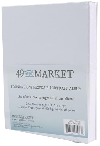 49 And Market "Foundations Mixed Up" Album – Hochformat, Weiß, 16,5 x 21,6 x 7 cm, vielseitiges, säurefreies Sammelalbum für Erinnerungs- und DIY-Projekte von 49 and Market