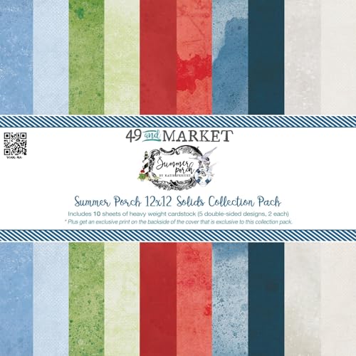 49 And Market Summer Porch 30,5 x 30,5 cm Solids Collection Pack – Küsteninspirierter doppelseitiger Karton für Scrapbooking und DIY-Projekte – 10 Blatt im Lieferumfang enthalten von 49 and Market