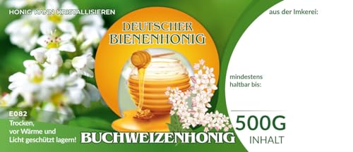 4Bee Etiketten bunt für deutschen Bienenhonig BUCHWEIZENHONIG 100 Stück / 1 Pack - Maß: 116x50mm - Imkerei - Selbstgemachte Honige - Natürliche Lebensmittel - Landwirtschaftliche Produkte von 4Bee