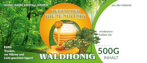 4Bee Etiketten bunt für deutschen Bienenhonig WALDHONIG 100 Stück / 1 Pack - Maß: 116x50mm - Imkerei - Selbstgemachte Honige - Natürliche Lebensmittel - Landwirtschaftliche Produkte von 4Bee