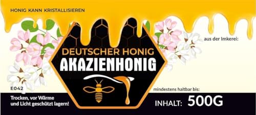 4Bee Etiketten für Akazienhonig Einmachglas - Etikett 100 Stück / 1 Pack - Maß: 116x50mm - Imkerei - Selbstgemachte Honige - Natürliche Lebensmittel - Landwirtschaftliche Produkte von 4Bee