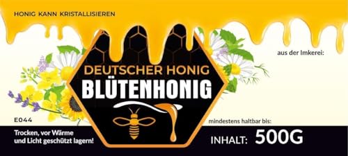 4Bee Etiketten für Blütenhonig Einmachglas-Etikett 100 Stück / 1 Pack - Maß: 116x50mm - Imkerei - Selbstgemachte Honige - Natürliche Lebensmittel - Landwirtschaftliche Produkte von 4Bee