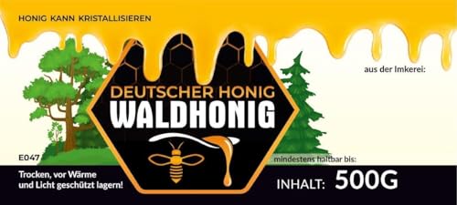 4Bee Etiketten für Waldhonig Einmachglas - Etikett 100 Stück / 1 Pack - Maß: 116x50mm - Imkerei - Selbstgemachte Honige - Natürliche Lebensmittel - Landwirtschaftliche Produkte von 4Bee