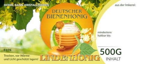 Etiketten bunt für Deutschen Bienenhonig LINDENHONIG 100 Stück / 1 Pack - Maß: 116x50mm - Imkerei - Selbstgemachte Honige - Natürliche Lebensmittel - Landwirtschaftliche Produkte von 4Bee