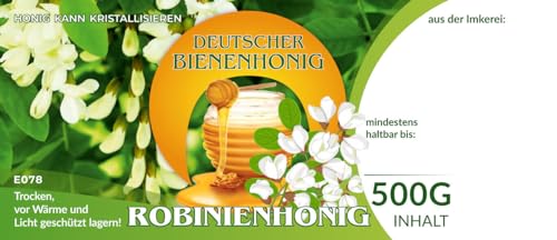 Etiketten bunt für deutschen Bienenhonig ROBINIENHONIG 100 Stück / 1 Pack - Maß: 116x50 mm - Imkerei - Selbstgemachte Honige - Natürliche Lebensmittel - Landwirtschaftliche Produkte von 4Bee