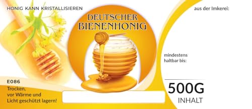 Etiketten bunt für deutschen Bienenhonig universal 100 Stück / 1 Pack - Maß: 116x50mm - Imkerei - Selbstgemachte Honige - Natürliche Lebensmittel - Landwirtschaftliche Produkte von 4Bee