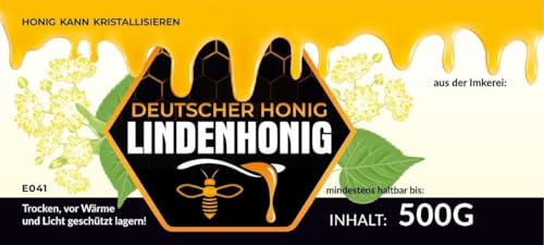 Etiketten für Lindenhonig Einmachglas - Etikett 100 Stück / 1 Pack - Maß: 116x50mm - Imkerei - Selbstgemachte Honige - Natürliche Lebensmittel - Landwirtschaftliche Produkte von 4Bee