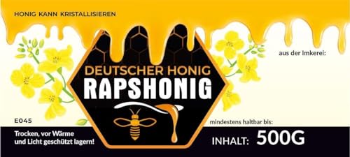 Etiketten für Rapshonig Einmachglas-Etikett 100 Stück / 1 Pack - Maß: 116x50mm - Imkerei - Selbstgemachte Honige - Natürliche Lebensmittel - Landwirtschaftliche Produkte von 4Bee