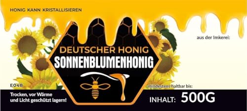 Etiketten für Sonnenblumenhonig 100 Stück / 1 Pack - Maß: 116x50mm - Imkerei - Selbstgemachte Honige - Natürliche Lebensmittel - Landwirtschaftliche Produkte von 4Bee