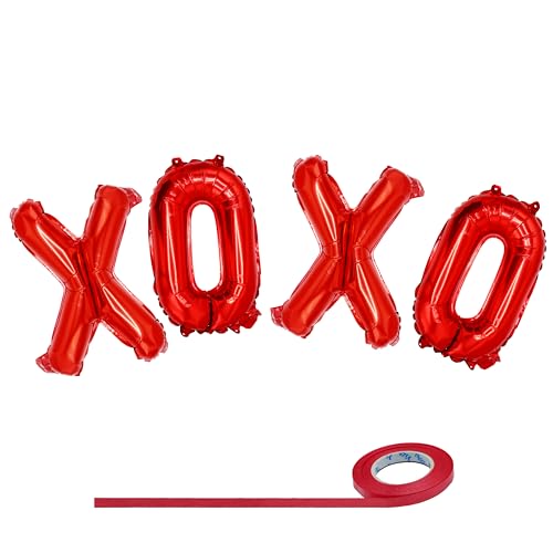 4E's Novelty 16 Zoll XOXO Luftballons - Valentinstag Party Supplies Dekorationen, XOXO Folienballons, Liebesballons, Perfekt für Antragsballons, Inklusive Band & Strohhalm von 4E's Novelty