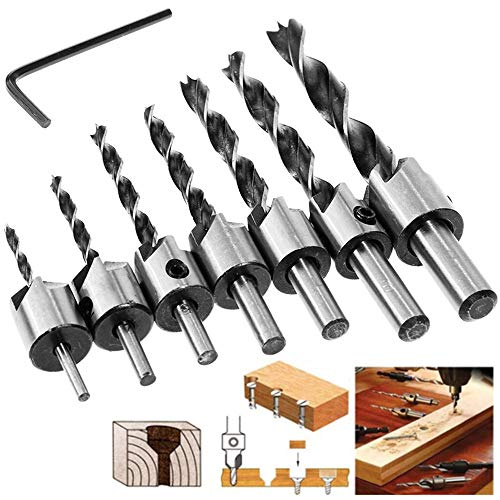 Versenken Bohren Bit Einstellen, 4EVERHOPE 8 Stücke HSS 5 Flute Senker Bohrer Set Screwdriver Reibahle Holzverarbeitung Countersink Drill Werkzeug 3-10mm von 4EVERHOPE