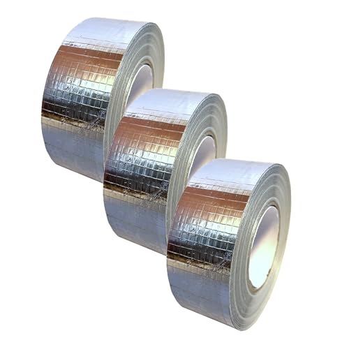 4INSTALATOR Alu Klebeband Pack 3 Rollen Aluminiumband 50mm x 45m Aluminium netzverstärkt hitzebeständig für Rohrisolierung Lüftungs- und Klimaanlagen Metallisches Dichtband von 4INSTALATOR