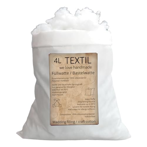 4L Textil Watte zum basteln Bastelwatte Polsterwatte Wattekugeln Polsterfüllung Füllstoff Volumenvlies Deko Watte Füllwatte Füllmaterial Schneewatte (500 GR) von 4L Textil