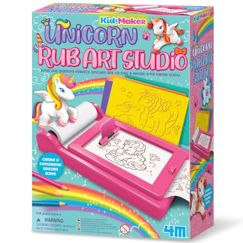 KidzMaker Einhorn Rub Art Studio, Kunst- und Bastelset, um die perfekte Einhornkunst zu erstellen, 8 Meter lange Papierrolle, Rub-Over-Kunst-Set für Jungen und Mädchen im Alter von 4-10 Jahren von 4M