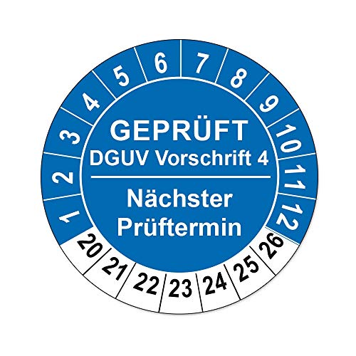 Prüfplaketten nach Vorschrift, Folien-Aufkleber rund auf Rolle verpackt (Ø 25mm, DGUV Vorschrift 4 (blau), 500) von 4WAY Verlag