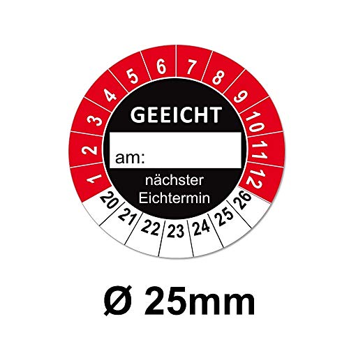 Prüfplaketten nach Vorschrift, Folien-Aufkleber rund auf Rolle verpackt (Ø 25mm, Geeicht (rot-schwarz), 1000) von 4WAY Verlag