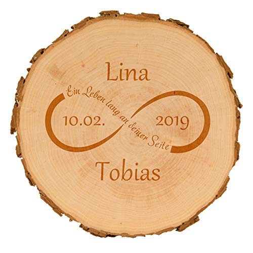 Baumscheiben für Paare mit Gravur - personalisierte Holzscheibe - verschiedene Designs - Hochzeitsgeschenk - naturbelassen - Dekoration - Wanddeko (Unendlichkeitszeichen) von 4you Design