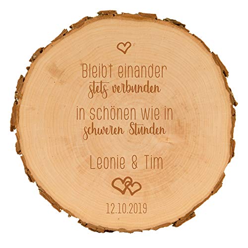 Baumscheiben zur Hochzeit mit Gravur - personalisierte Holzscheibe - verschiedene Designs - naturbelassen - Dekoration - Wanddeko (Bleibt einander stets verbunden..) von 4you Design