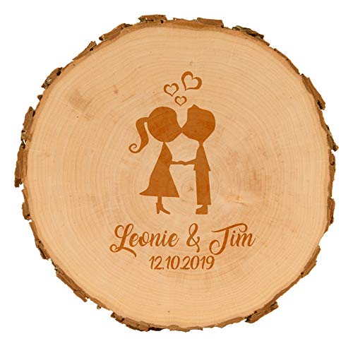 Baumscheiben zur Hochzeit mit Gravur - personalisierte Holzscheibe - verschiedene Designs - naturbelassen - Dekoration - Wanddeko (Pärchen) von 4you Design