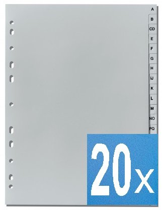 5-Star Buchstabenregister "A-Z" DIN A4, volle Höhe, grau (20) von 5 STAR