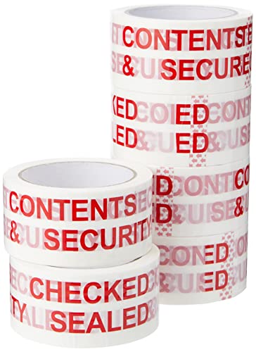 5 Star bedrucktes Klebeband mit "Contents Checked & Security Sealed" Aufdruck Polypropylen 50 mm x 66 m 6 Stück rot auf weiß von 5 STAR