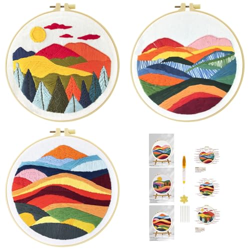 51buyoutgo 3pcs Berg Landschaft Stickset Sticken Set für Erwachsene Anfänger Embroidery Kit Stickerei Stick Set Stickvorlagen Kreuzstich Vorgedruckt Stickbilder Stickbild Stickpackung Stickvorlage von 51buyoutgo