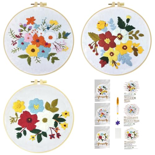 51buyoutgo 3pcs Blume Stickset Sticken Set für Erwachsene Anfänger Embroidery Kit Stickerei Stick Set Stickvorlagen Kreuzstich Vorgedruckt Stickbilder Stickbild Stickpackung Stickvorlage von 51buyoutgo