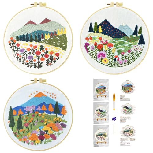 51buyoutgo 3pcs Blumen Gras Stickset Sticken Set für Erwachsene Anfänger Embroidery Kit Stickerei Stick Set Stickvorlagen Kreuzstich Vorgedruckt Stickbilder Stickbild Stickpackung Stickvorlage von 51buyoutgo