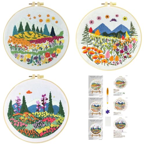 51buyoutgo 3pcs Blumen Gras Stickset Sticken Set für Erwachsene Anfänger Embroidery Kit Stickerei Stick Set Stickvorlagen Kreuzstich Vorgedruckt Stickbilder Stickbild Stickpackung Stickvorlage von 51buyoutgo